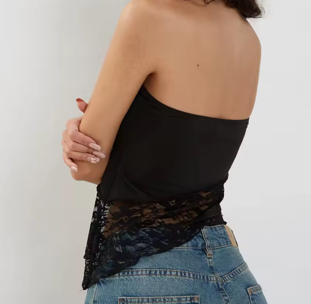 Lace Asymmetrical Tube Top