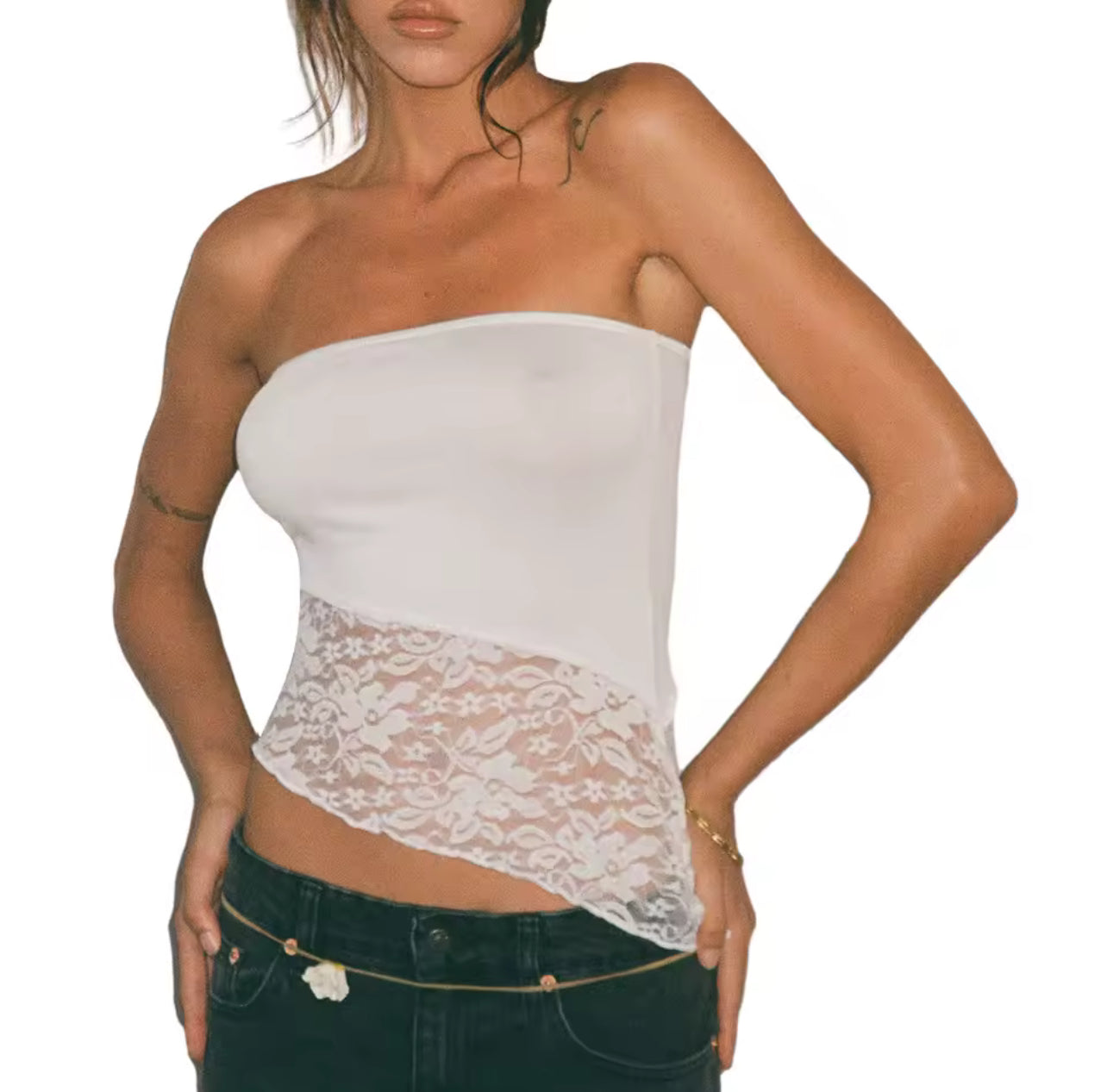 Lace Asymmetrical Tube Top