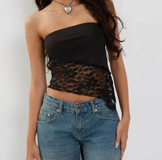 Lace Asymmetrical Tube Top