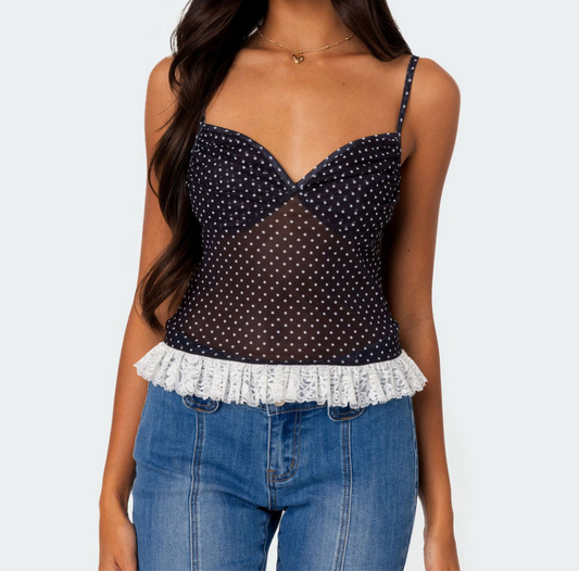 Polka Dot Mesh Top