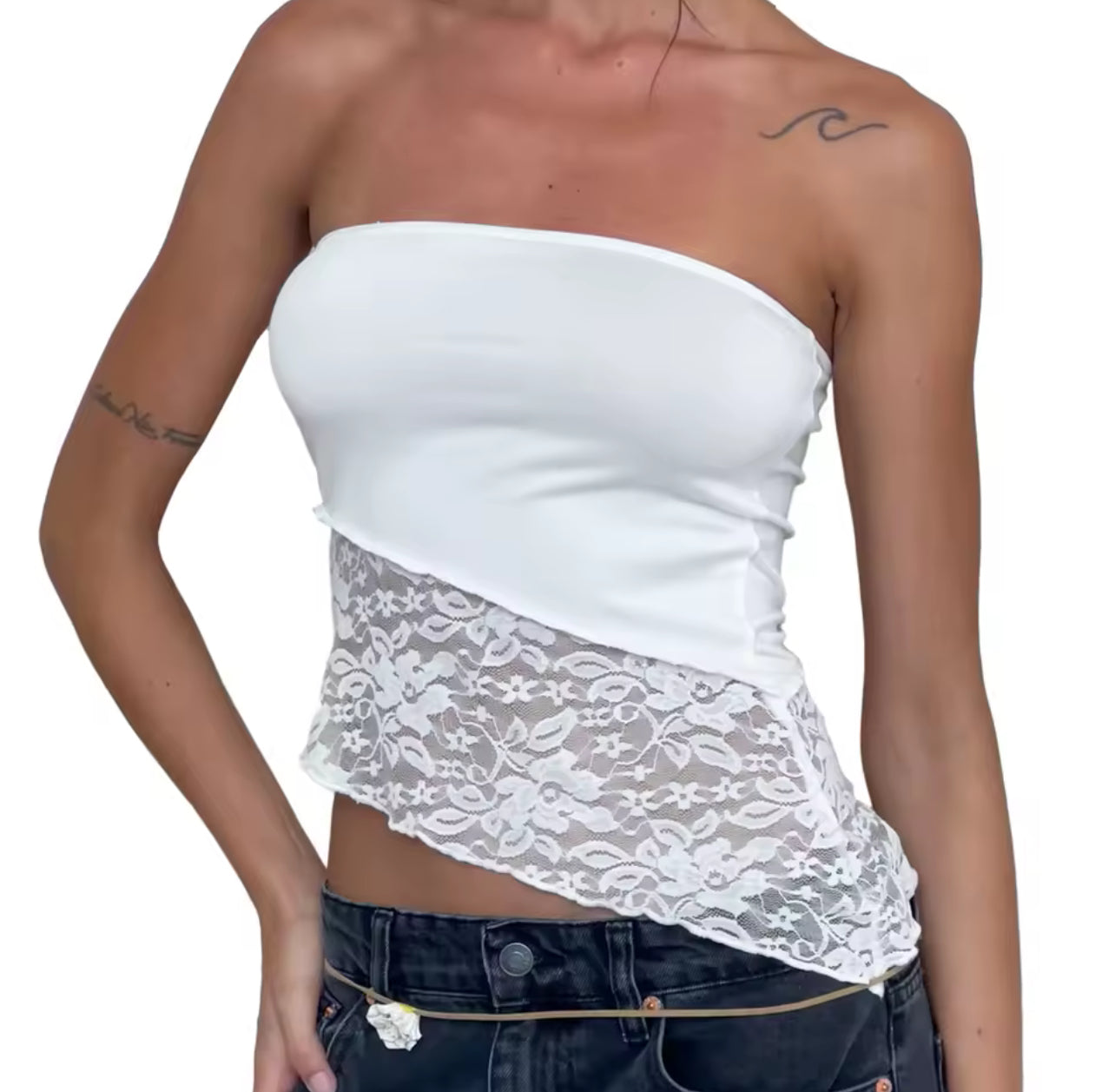 Lace Asymmetrical Tube Top
