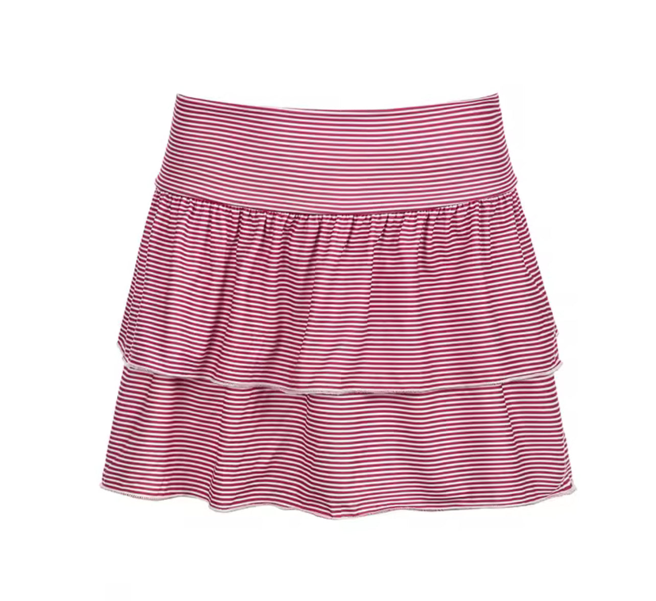 Red Striped Ruffle Mini Skirt